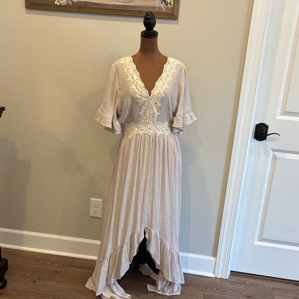 Wishlist Beige Asymmetrical High-Low Dress